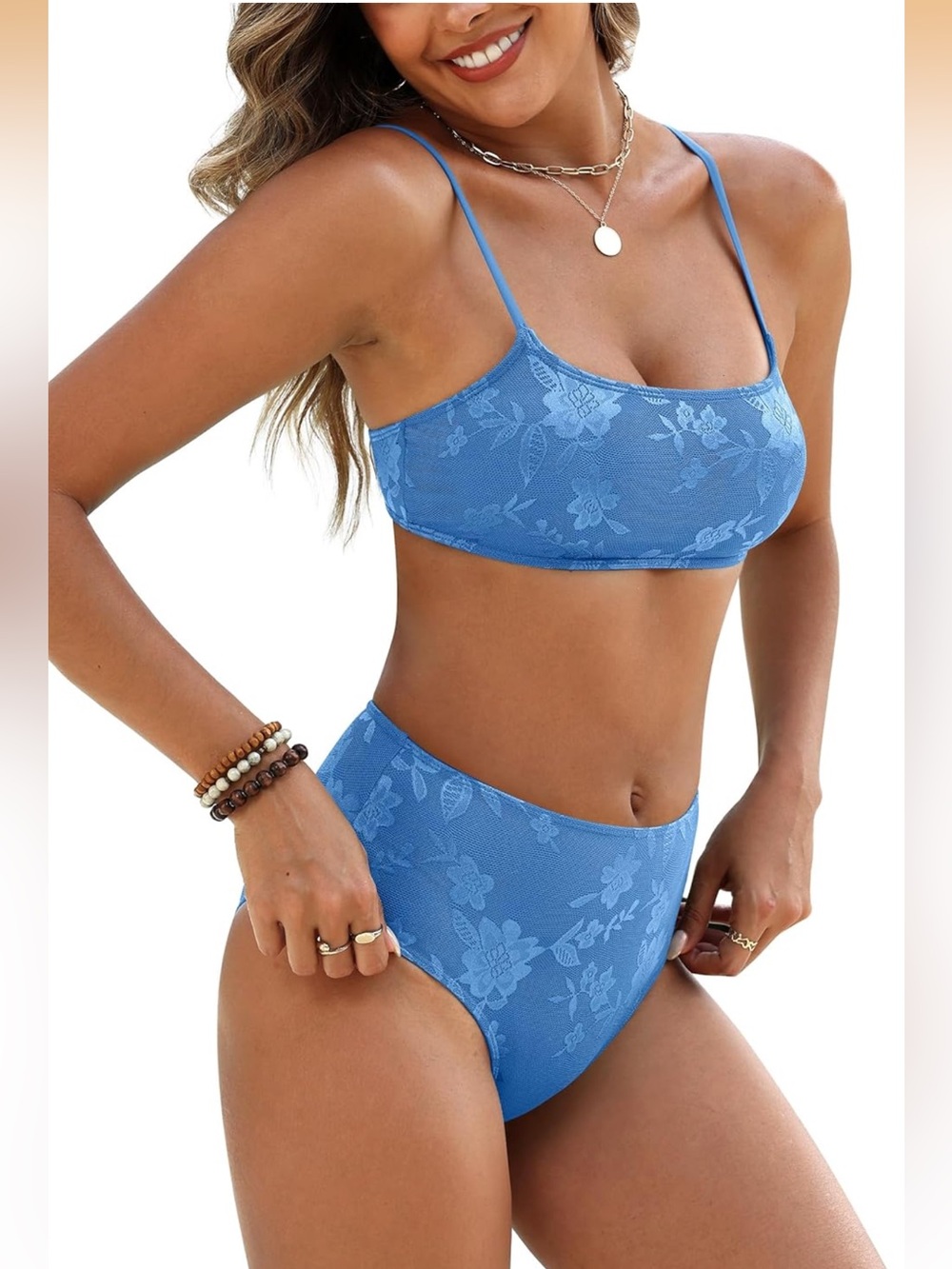 Anrabess Blue Floral High Waist Bikini nwt medium